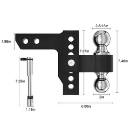 Dolift Heavy Duty Trailer Hitch Ball Mount (2-Inch Receiver) Adjustable Drop Hitch with 6-Inch Drop/Rise for Truck (12,500 LBS GTW) Aluminum Tow Hitch with Anti-Theft Lock Pins (Black)