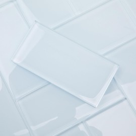 Lovdeco Ice Blue Glass Subway Tile, Light Blue Glass for Bathroom Kitchen Shower Backsplash Wall, 3 x 6 Inches, 4 Sq.Ft.