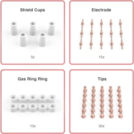 tooliom 60 Pcs Plasma Cutting Consumables Fit Cut 40 50 Plasma Cutter Torch PT31 LG40