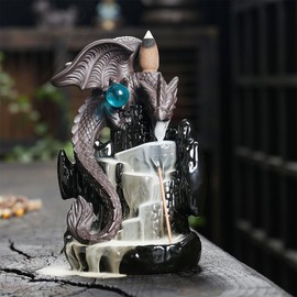 YYW Backflow Incense Holder Dragon Ceramic Waterfall Incense Burner Handicraft Smoke Fountain Home Decor Yoga Zen