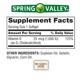 Essential Nutrient Vitamin D3, 25 Mcg 1,000 IU Softgels Spring Valley, 200 Count, Dietary Supplement Includes Pill Organizer