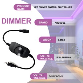 LPD LED Dimmer Switch for Led Lights, DC Jack 12-24V, 6A Max, Mini Dial Inline Switch Dimmer, SMD 5050 3528 2835 5630 LED Strip Light Controller