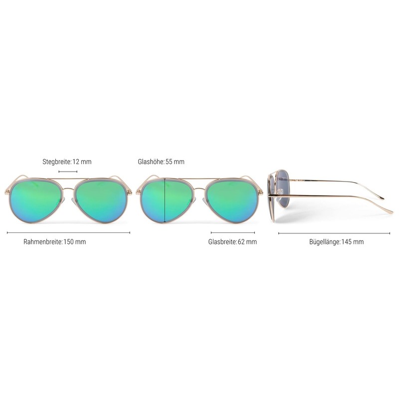 styleBREAKER Unisex Pilot Sunglasses with Polished Edge, Mirrored Polycarbonate Lenses