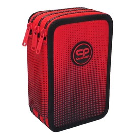 CoolPack XXL pencil case, 3-compartment school pencil case, triple pencil case, boys pencil case, ombre gradient cranberry pencil case, 44-piece filled pencil case, 3-tier, red, pencil case