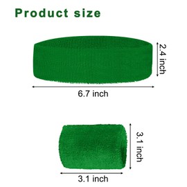 Sucrain 3 Pcs Striped Sweatbands Set,80s 90s Neon Sweatbands Wrist Sweat Bands Workout Cotton Headbands Terry Cloth Absorbent Stretchy Head Wristband for Men Women Party St Patricks Day (Hot Green)