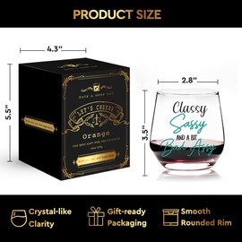 QIMIUTB Classy Sassy and a Bit Bad Assy Stemless Wine Glass, Funny Long Distance Friendship Birthday Christmas Wine Glass Gifts for Man Best Friend Son Coworkers Boss Dad Husband Grandpa-49