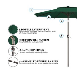 AreShark 10FT 2-Tiers Outdoor Patio Umbrella, Outdoor Table Umbrella with Push Button Tilt and Crank, Vented Large Market Umbrella 8 Sturdy Ribs UV Protection for Pool, Backyard, Garden (Dark Green)
