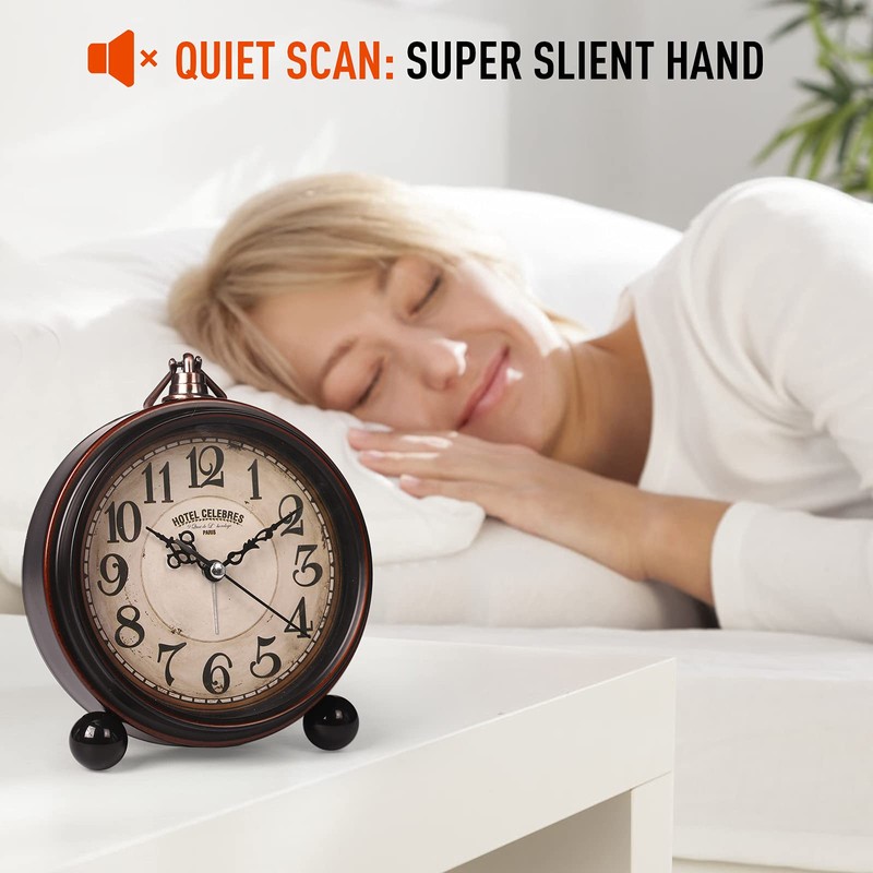 Battery Alarm Clock,Night Light,Vintage Hangable Super Silent Non Ticking Analog
