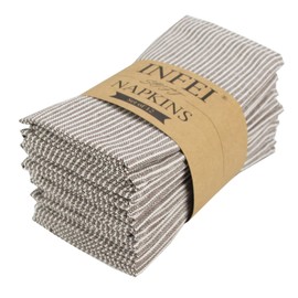 INFEI Narrow Striped Cotton Linen Blended Dinner Cloth Napkins - Set of 12 (40 x 40 cm) - for Events & Home Use (Brown)