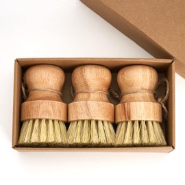 Diahom Bamboo Dish Brush Scrubber 3 Pack for Cleaning Pot Pans Hanging Rope Kitchen Dishwashing