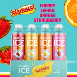 Sparkling Ice STARBURST Variety Pack, Zero Sugar Flavored Sparkling Water, with Vitamins and Antioxidants, Low Calorie Beverage, 17 fl oz, 12 count (Cherry, Strawberry, Lemon, Orange)