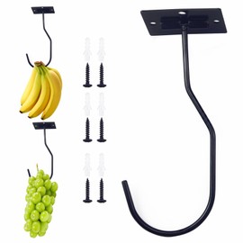 BJUTYEU 3 Pcs Banana Holder Hook, Keep Bananas Fresh Under The Cabinet, Banana Hook Under The Cabinet, Black, Metal Banana Hook Under The Cabinet