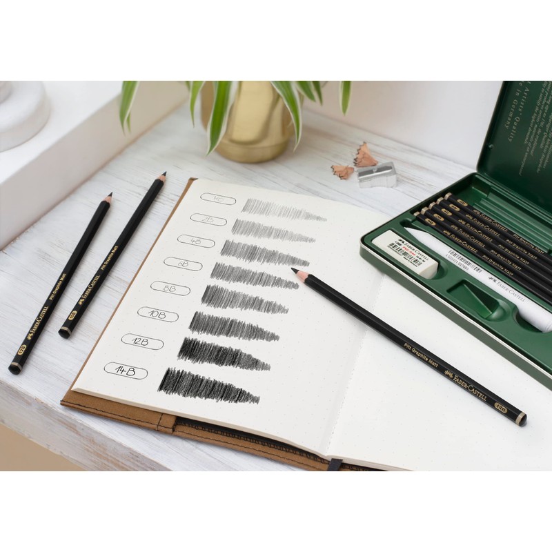 FABER-CASTELL Pitt Graphite 115220 Pencils Set Matte 11-Piece with Paper