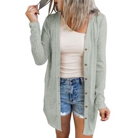 ANFTFH Women's Cardigan with Buttons Long Sleeve Lightweight Cardigan Long Thin Jacket Casual Top, A-Green