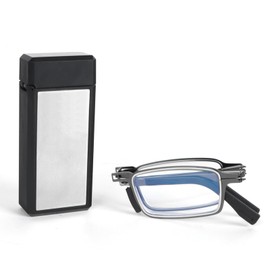 MMOWW Faltbare Lesebrille Herren Damen aus Edelstahl Mini Anti-Blau Sehnhilfe Ultraleicht mit Hartes Brillenetui für einfaches Tragen (Grau, +1.5)