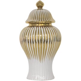 Decorative ceramic ginger jar with lid storage jar Table center vase, decorative ceramic vase for home decor (white, small)