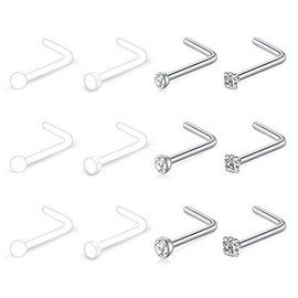 Mayhoop Flexible Bioflex Nose Piercing Retainer 18G/20G Transparent Nose Stud Nose Ring Stainless Steel CZ Pack of 38-50, Plastic Metal