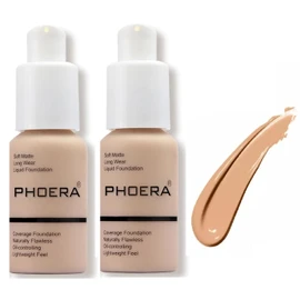 Aquapurity Phoera® Full Coverage Foundation Soft Matte Oil Control Concealer 30ml Long Lasting Flawless Cream Smooth (2PCS 104 BUFF BEIGE)