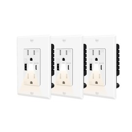 Outlet with Built in Light and USB C,Nineleaf 3PK 15Amp High Speed Night Light Outlet with USB,4.8A USB A/C Ports Electrical Outlet Tamper-Resistant,Wall Plate Included for Home,Office and Apartment