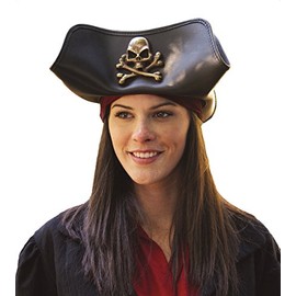 Museum Replicas Skull & Crossbones Tricorn Leather Pirate Hat Unisex (Large/X-Large)