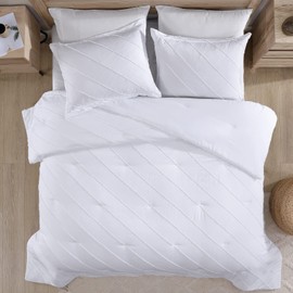 Walensee Twin Comforter Set Clipped Jacquard Stripe 100% Polyester Soft Washable Microfiber Bed Comforters with 1 Pillowsham All Season Lightweight Cozy Bedding Comforter Sets 2 Pieces 68"x90" White