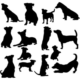 Jack Russell Pet Dog Silhouette 14 Cute Stickers Pack - Scrapbook Accessories - Car Bumper Sticker - Light Switch Sticker - Small Gifts - Kids Stickers (Black, Tiny)