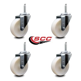 Nylon Swivel Threaded Stem Caster Set of 4 w/4" x 1.25" White Wheels and 1/2" Stems - Includes 4 Swivel - 1200 lbs Total Capacity - Service Caster Brand