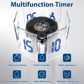 Multi-Hexagon Pomodoro Timer, Digital Cube With Various Time Presets, Magnetic Visual & Flip Focus, Rotating Display, Silent & Alarm, Count Up & Countdown for Classroom, Cook, Gym, Office