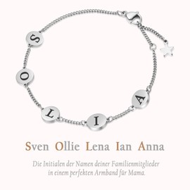 TMT Personalisiertes Armband Mit Buchstaben Silber Rosegold | Mutter Tochter Geschenk Kette mit Namen | Armband Mit Gravur | Edelstahl Armband Damen
