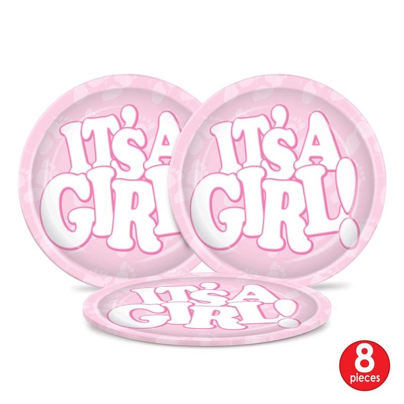 Beistle It's A Girl Plates, 9-Inch, Pink/White