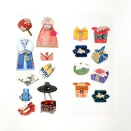 Generic Korean Traditional Culture 3D Stickers (18pcs) : Noble's Clothing & Wrapping Cloth - Korean Culture, Textured Detailing, Decorating, Collection, RM-S-24-02