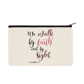 WIRESTER Canvas Zipper Makeup Bag, Cosmetic Pouch, Organizer Case for Women Girl, Multi-Purpose Travel Cosmetic Bag - Christian Quotes 2 Corinthians 5:7