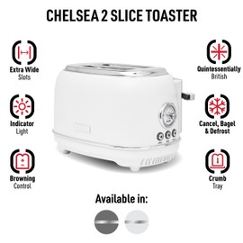 HADEN Chelsea 2 Slice Toaster Wide Slot with Removable Crumb Tray and Control Settings, Ivory and Chrome