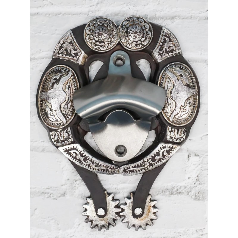 Rustic Western Cowboy Boot Spur With Silver Longhorn Conchos Wall