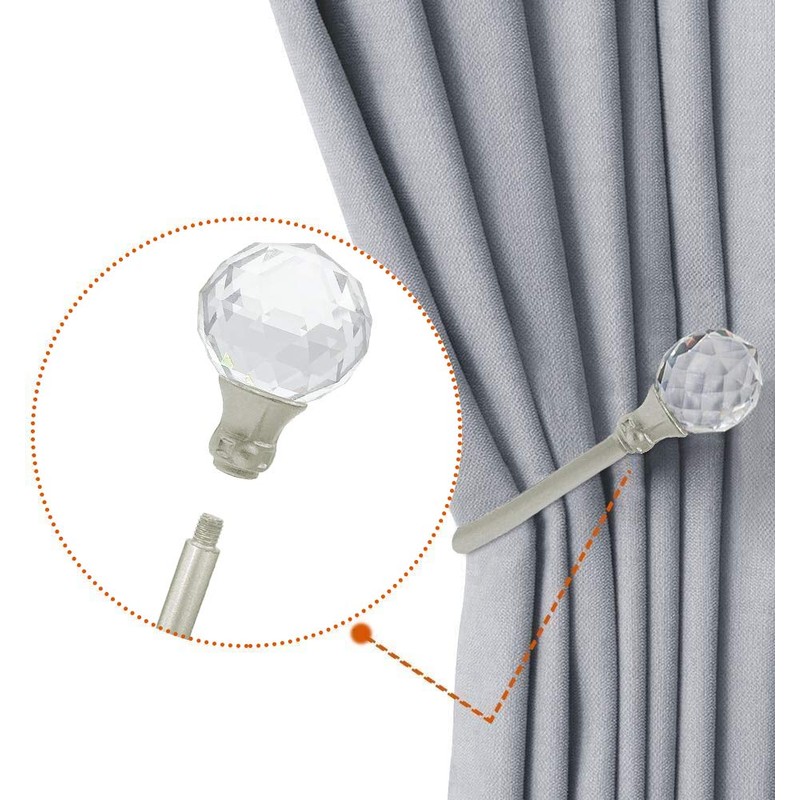Curtain Drapery Holdbacks, Curtain Tieback Hooks with Crystal Ball, U