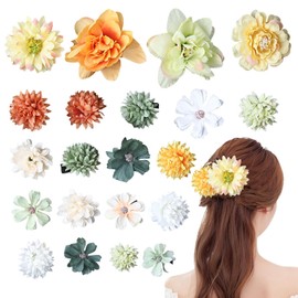Flower Hair Clip, Pack of 21 Multicoloured Flower Hair Clips, Artificial Blossom Hair Clip, Flower Hair Accessories for Party, Beach, Wedding, Event Decoration (Yellow Green)