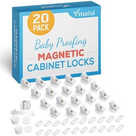 Paquete de 20: Vmaisi - Cerraduras magnéticas de gabinete para bebés, a prueba de niños, para cajones de armario, instalación fácil adhesiva