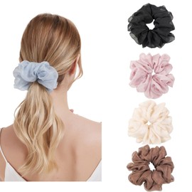 4 Packs Soft Oversized Scrunchies Jumbo Organza Scrunchies,Summer big Scrunchie, Large Giant Chiffon Scrunchie, Extra Large Scrunchies for Women and Girls
