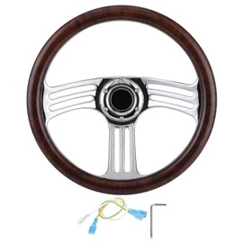 Volante de Carreras para Automóvil 350 Mm14 pulg. Empuñadura de Oscura 6 Pernos Cromo Volante de 3 Radios Estilo Vintage Accesorio de Repuesto para...