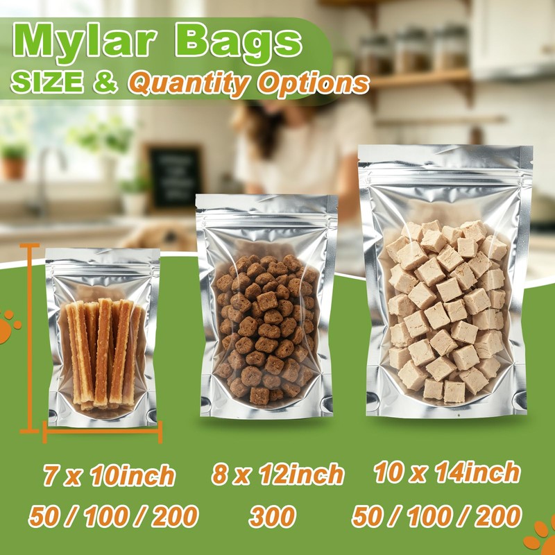 200Pcs Mylar Bags with Window 10"x14"Resealable Stand Up Mylar Bag