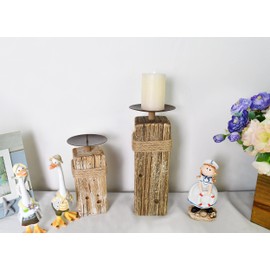 Rustic Wood Candle Holder, Farmhouse Pillar Candle Holders Table Centerpieces Living Room Decor, Decorative Nautical Candlestick Holder Stand for Mantel Fireplace (SL)