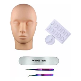 Wingstar Cabeza Maniquí + Pestañas De Práctica + 2 Pinzas Wingstar