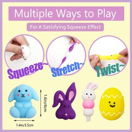 Amyang 24Pcs Easter Mochi Squishy Toys Stress Relief Squishies for Kids Boys Girls Toddlers Easter Basket Stuffers Egg Fillers Gifts Party Favors