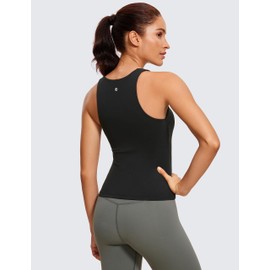 CRZ YOGA Butterluxe Womens V Neck Workout Tank Tops with Built in Bras - Sleeveless Padded Racerback Yoga Athletic Camisole Black Medium
