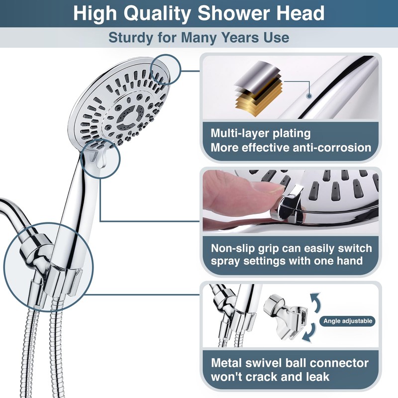 BRIGHT SHOWERS 9 Spray Settings Shower Head with Handheld High