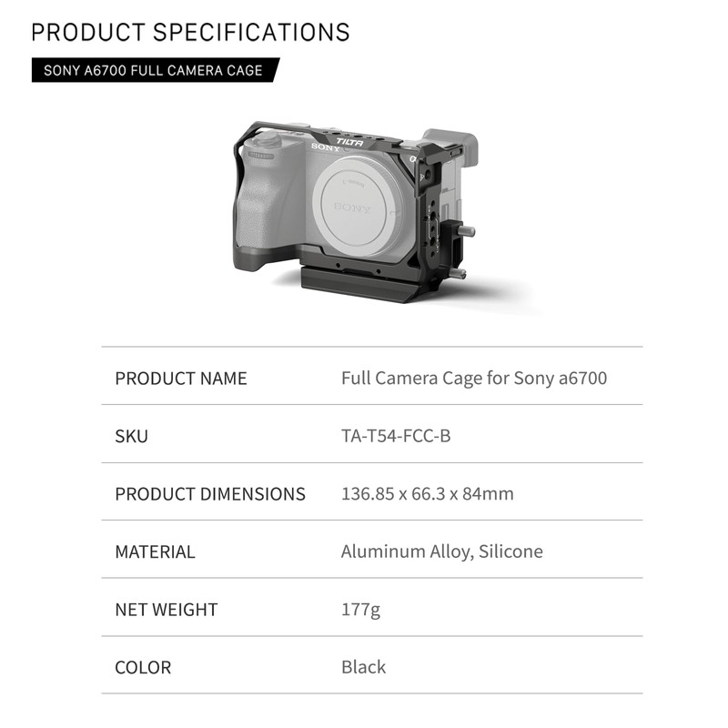 Tilta A6700 Cage, Full Camera Cage Compatible with Sony a6700
