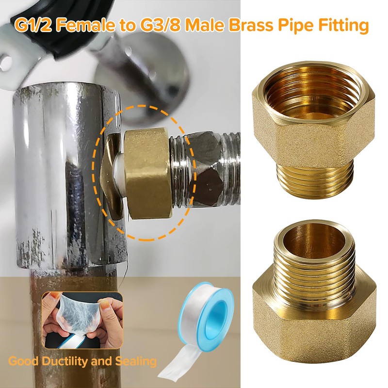 Lyeteung 2 PCS G1/2 Female to G3/8 Male Brass Thread