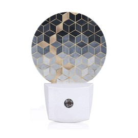 Axayaz Gradient Black Grey Cubes LED Night Light Marble Geometric Diamond Dusk to Dawn Round Lamp Auto Sensor for Bathroom Hallway Living Room