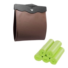 Smart LED Car Trash Can, Bisposable Trash Bags 4Gallon, 150Counts Waterproof Leather Storage Pocket Portable Garbage Bag for Car Bathroom Home Bedroom Office Garbage Can