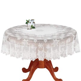 DoubleWood Christmas Tablecloth White Floral Lace Banquet Round Tablecloths for Holiday Festival Party Home Decorations Table Covers for Kitchen Tables